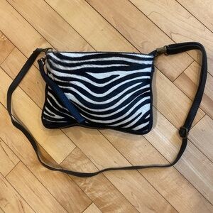 Made in Italy Leather faux fur Zebra Print small Crossbody Bag L: 6” W: 9”